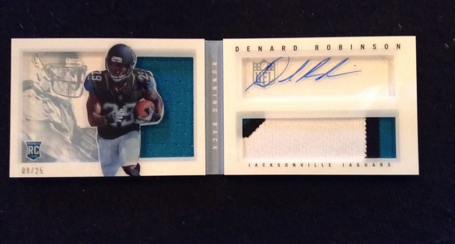 2013 DENARD ROBINSON PANINI PLAYBOOK ROOKIE RC AUTO PATCH BOOKLET 9/25 JAGUARS
