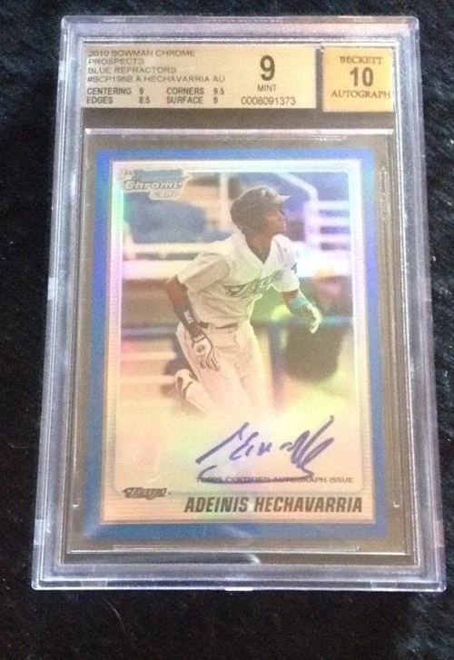 2010 Bowman Chrome Adeinis Hechavarria Blue Refractor Autograph 110/150 Bgs 9
