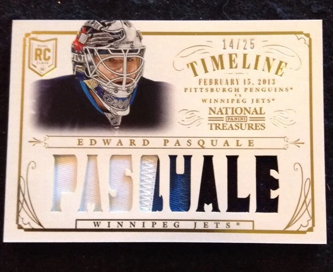 13/14 National Treasures Rookie Timeline Patch #47 EDWARD PASQUALE Jets /25 3C
