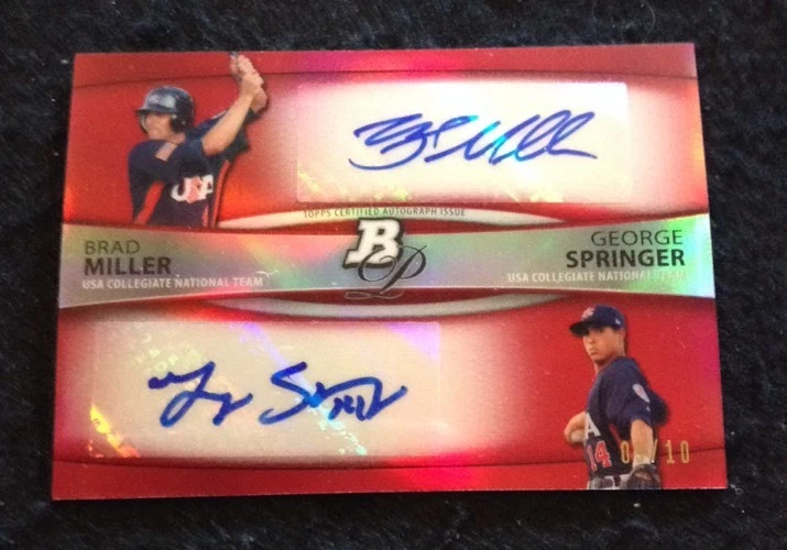 2010 Bowman Platinum George Springer Brad Miller Auto RED Refractor RC 5/10 Ssp
