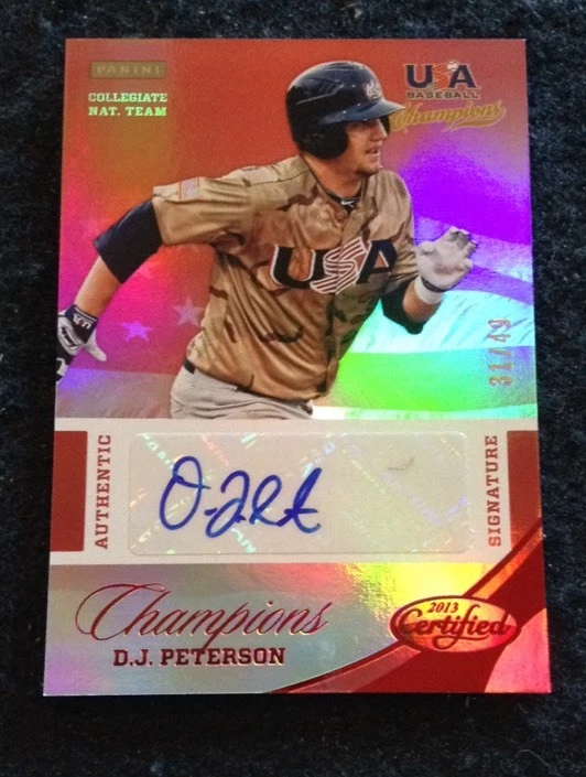2013 Certified Mirror Red USA Champions Autograph Auto D.J. Peterson RC 31/49
