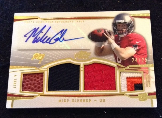 Mike Glennon Prime V GOLD AUTO + PATCH # /25 2013 Topps Level 5 RC Jersey Relic
