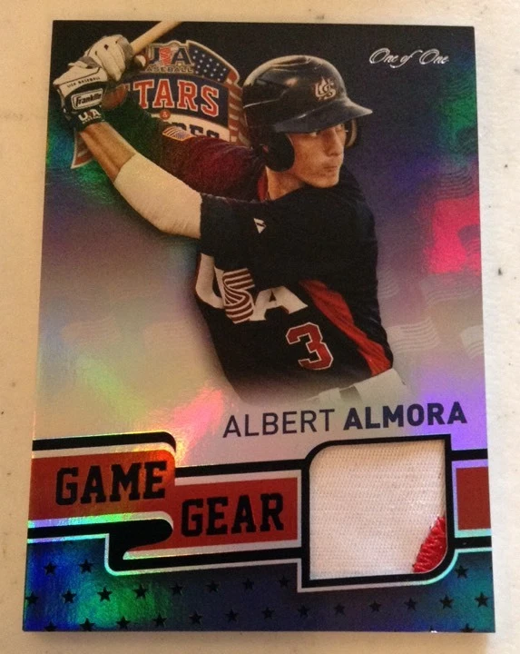 2015 PANINI STARS & STRIPES FLAG SILHOUETTE GAME GEAR ALBERT ALMORA 2 CLR SP 1/1
