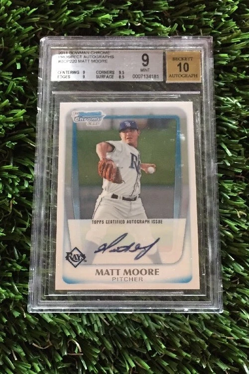 2011 Bowman Chrome Matt Moore Prospects Auto RC BGS 9 MINT RAYS
