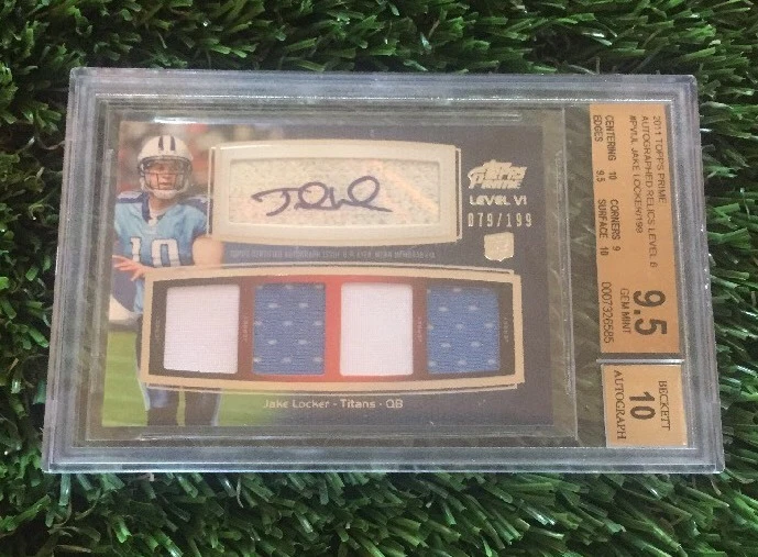 2011 Topps Prime JAKE LOCKER Level 4 Autograph Rookie Quad Jersey TITANS /199
