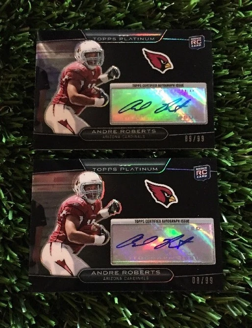 (2) 2010 TOPPS PLATINUM REFRACTOR ANDRE ROBERTS RC ROOKIE AUTO #ED /99 CARD LOT COLLECTIBLE MEMORABILIA