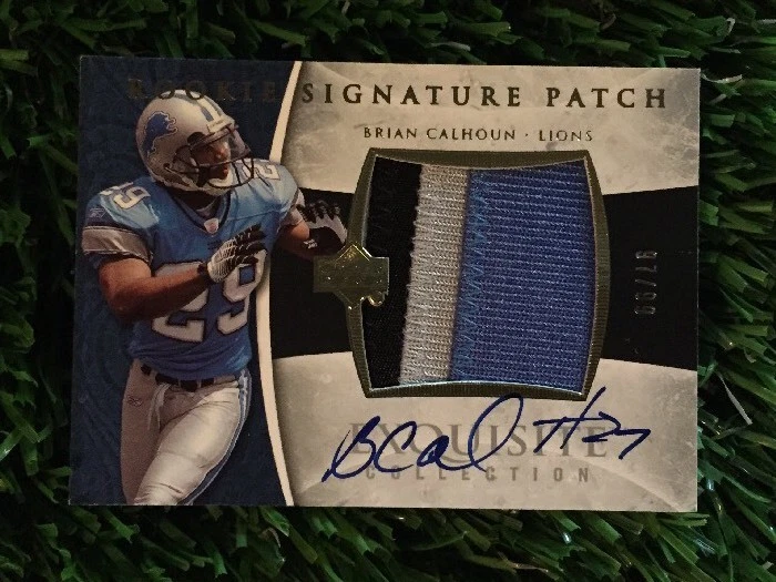 2006 EXQUISITE COLLECTION #112 BRIAN CALHOUN ROOKIE PATCH AUTO #ED 97/99 LIONS
