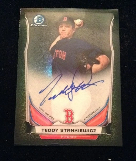2014 Bowman Chrome Teddy Stankiewicz Rookie Static Refractor Auto #d /15 Red Sox
