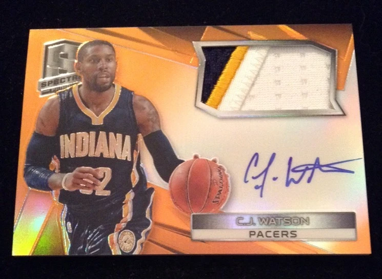 2014-15 SPECTRA C.J. Watson SSP ORANGE PRIZM AUTO 3 Clr PATCH CARD #d 25/25
