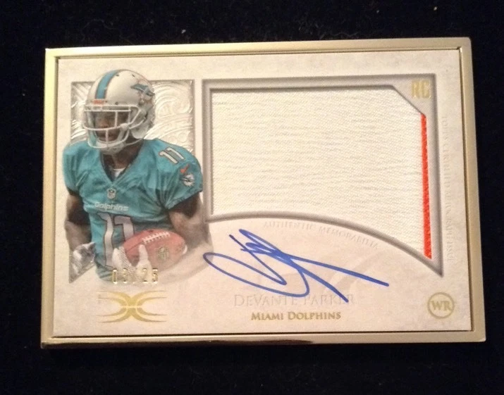 2015 Topps Definitive Devante Parker Framed Rookie Patch Auto #'d 3/25 Dolphins
