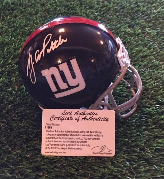 YA TITTLE SIGNED/AUTOGRAPHED NEW YORK GIANTS MINI HELMET LEAF COA COLLECTIBLE MEMORABILIA