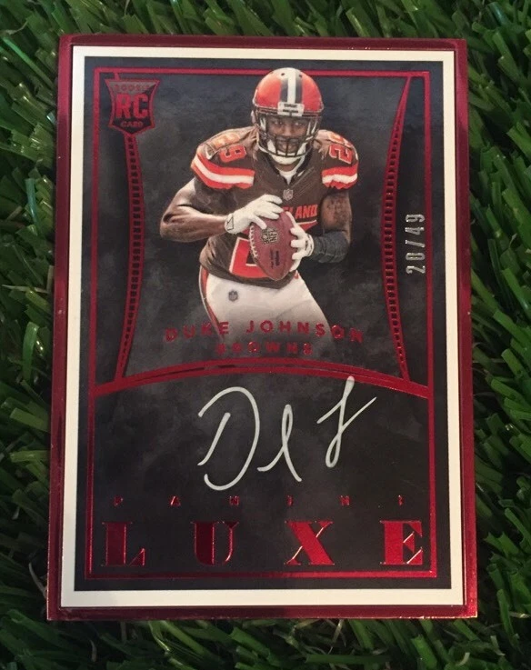 2015 LUXE FOOTBALL RED FRAME DUKE JOHNSON ROOKIE AUTO #ED /49 BROWNS COLLECTIBLE MEMORABILIA
