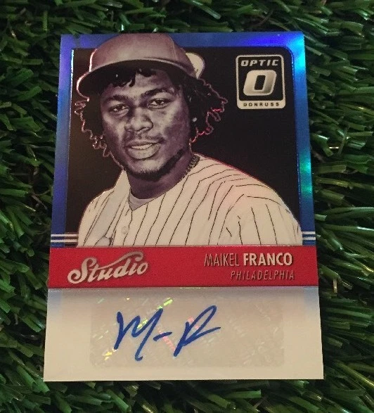 2016 Donruss Optic Maikel Franco Studio Auto Blue #ED /50 Phillies STAR
