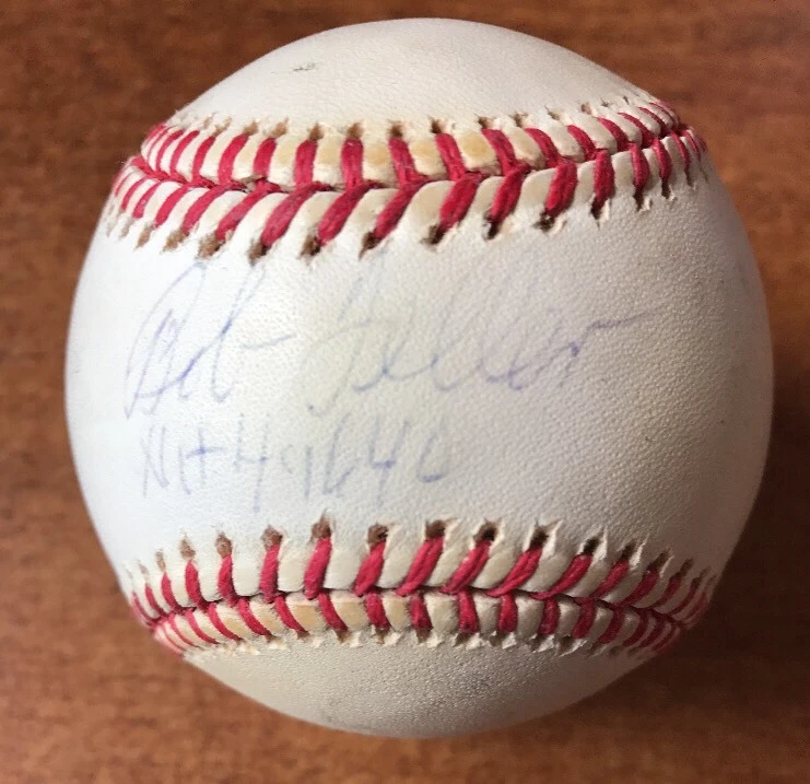 BOB FELLER SIGNED STATBALL STAT BASEBALL INSCRIPTIONS AUTOGRAPHED JSA COA
