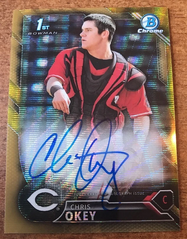 Chris Okey 2016 Bowman Chrome AUTO /50 GOLD WAVE REFRACTOR Autograph REDS
