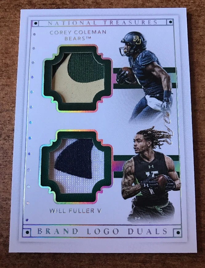 2016 NATIONAL TREASURES COREY COLEMAN @ Will FULLER BRAND DUAL LOGOS 1/1 Wow
