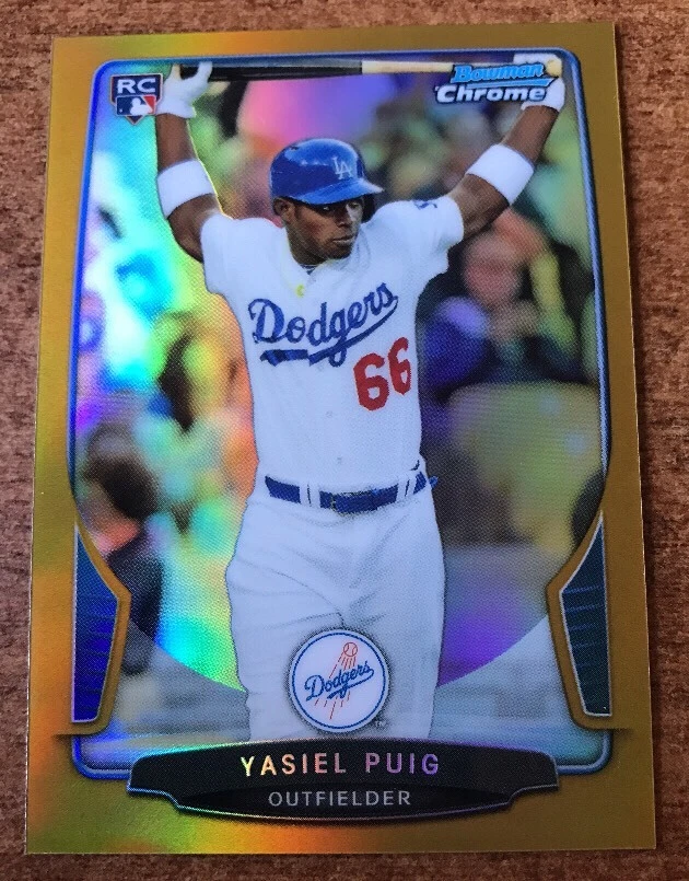 YASIEL PUIG 2013 BOWMAN CHROME GOLD MINI REF 3/50 RC DODGERS COLLECTIBLE MEMORABILIA