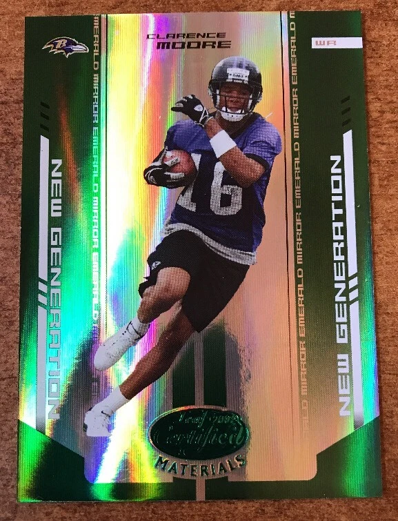 CLARENCE MOORE 2004 Donruss Leaf Certified Material Emerald Green 2/5
