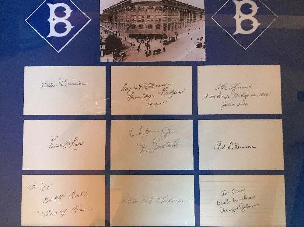 Framed BROOKLYN DODGERS Autographed Index Cards JSA LOA NINE CARDS
