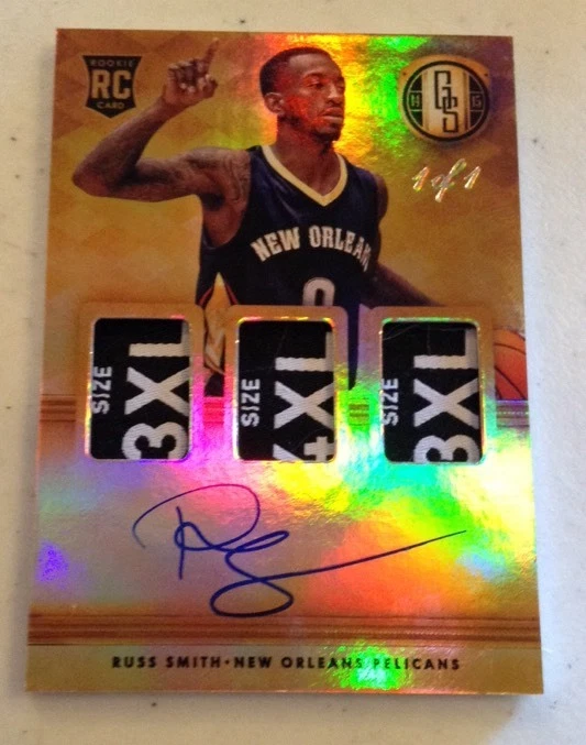 2014-15 GOLD STANDARD RUSS SMITH ROOKIE RC AUTO TRIPLE LOGO TAG PATCH 1/1
