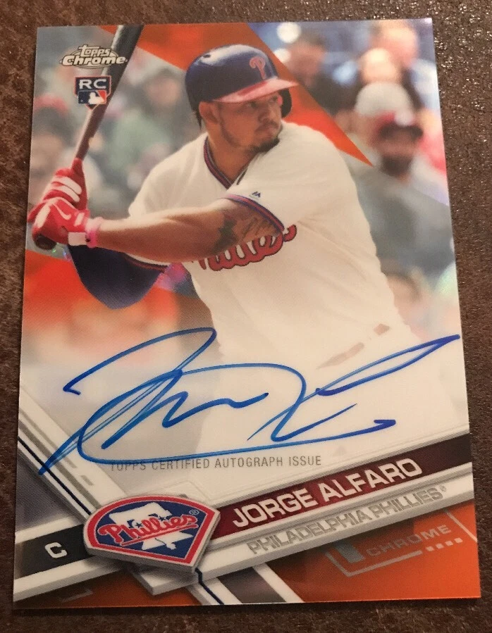 2017 topps chrome rc orange refractor /25 auto jorge alfaro RARE

