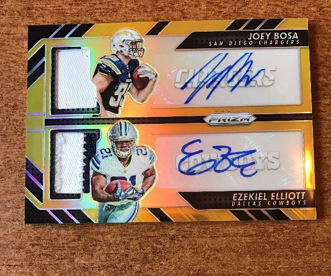 2016 Panini Prizm Ezekiel Elliott Joey Bosa Dual Auto Patch /10 Gold

