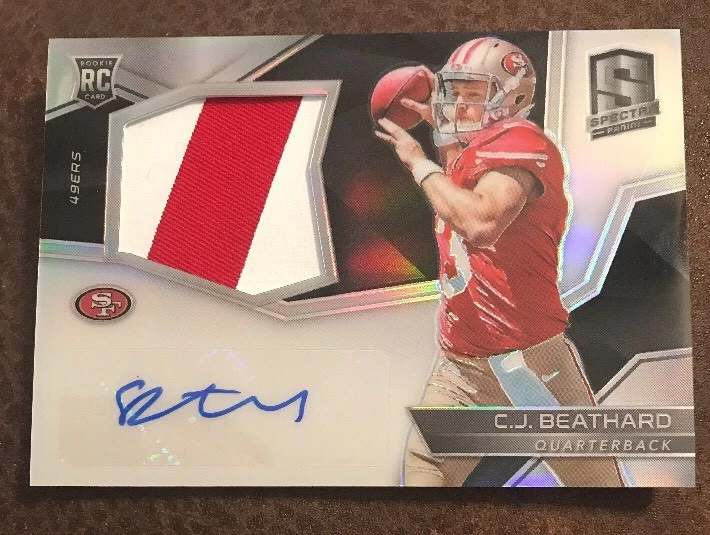 2017 C.J. BEATHARD 49ers Panini Spectra ROOKIE PRIZM AUTO JERSEY PATCH #22/99
