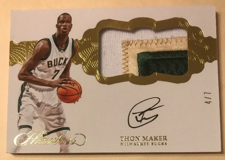 2016-17 Flawless Thon Maker Rookie Patch Auto Autograph Gold # 4/7 Bucks
