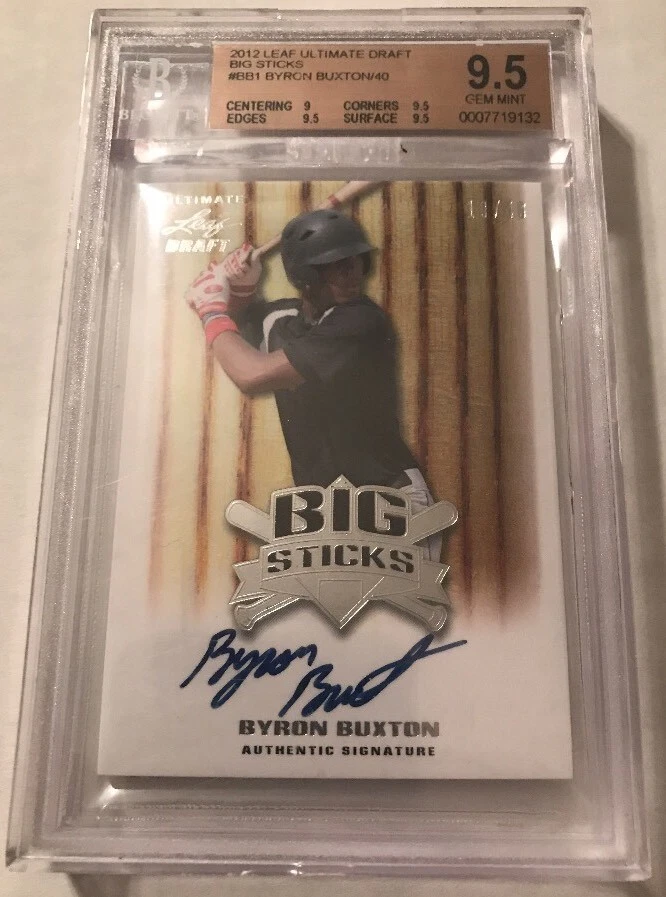 BGS 9.5 10 AUTO BYRON BUXTON 2012 LEAF RC AUTO 19/40 BIG STICK ONCARD RC AUTO
