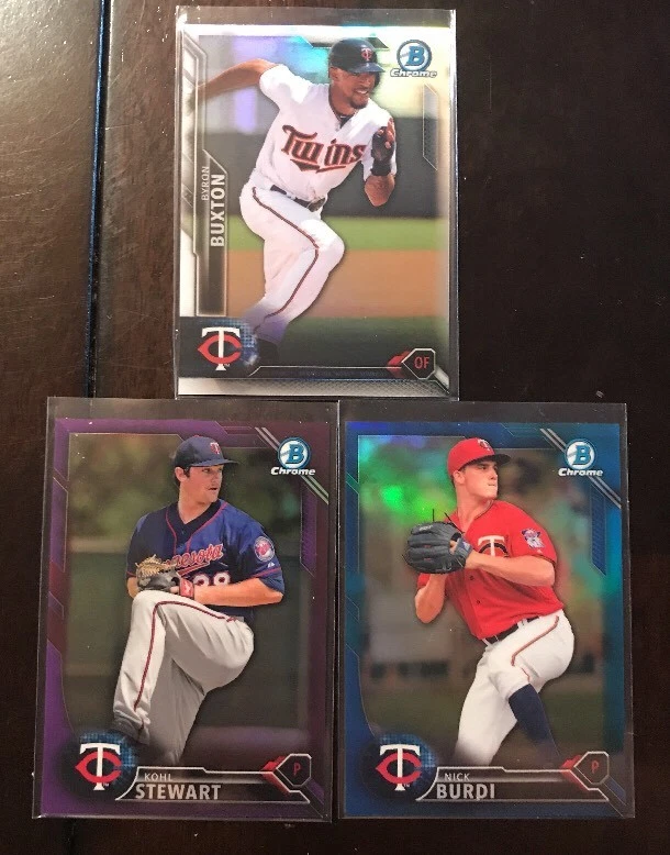 (3) 2016 BOWMAN CHROME REFRACTOR TWINS LOT BURDI BUXTON /150 /250 /499 COLLECTIBLE MEMORABILIA