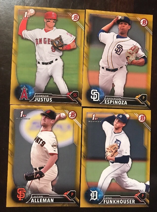 (4) 2016 BOWMAN PAPER GOLD LOT FUNKHOUSER ESPINOZA JUSTUS ALLEMAN /50
