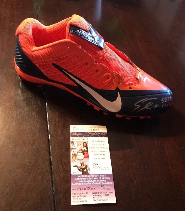 EMMANUEL SANDERS Signed INSCRIBED NIKE Football Cleat JSA/COA P84887 BRONCOS
