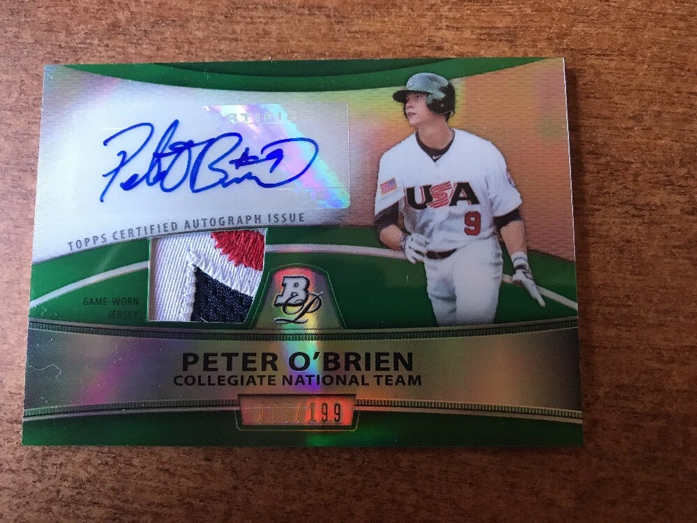 2010 BOWMAN PLATINUM GREEN REF RELIC AUTO PETER O'BRIEN D'BACKS /199 3 COLOR
