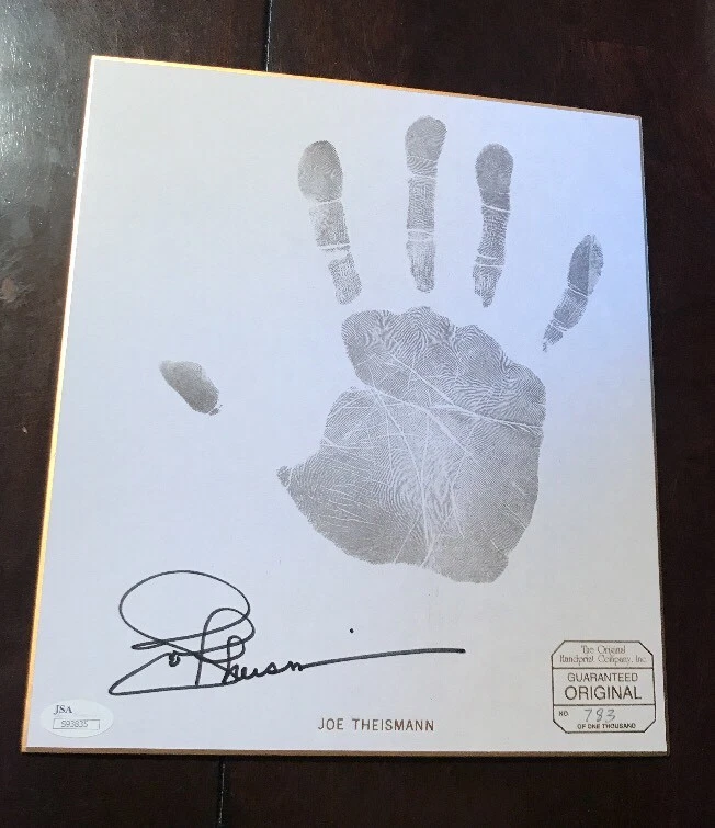 JOE THEISMANN Autographed Handprint Signature L.E. #ED /1000 JSA/COA S93835 HOF
