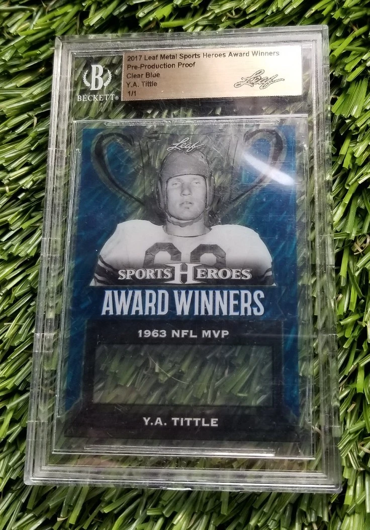2017 Leaf Metal Sports Heroes Y.A. TITTLE Pre Production Proof Clear Blue #D 1/1
