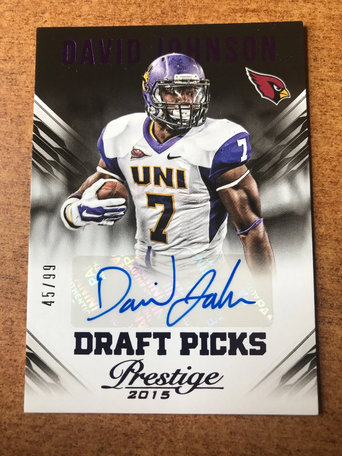 2015 PRESTIGE DRAFT PICKS PURPLE AUTO DAVID JOHNSON CARDINALS 45/99
