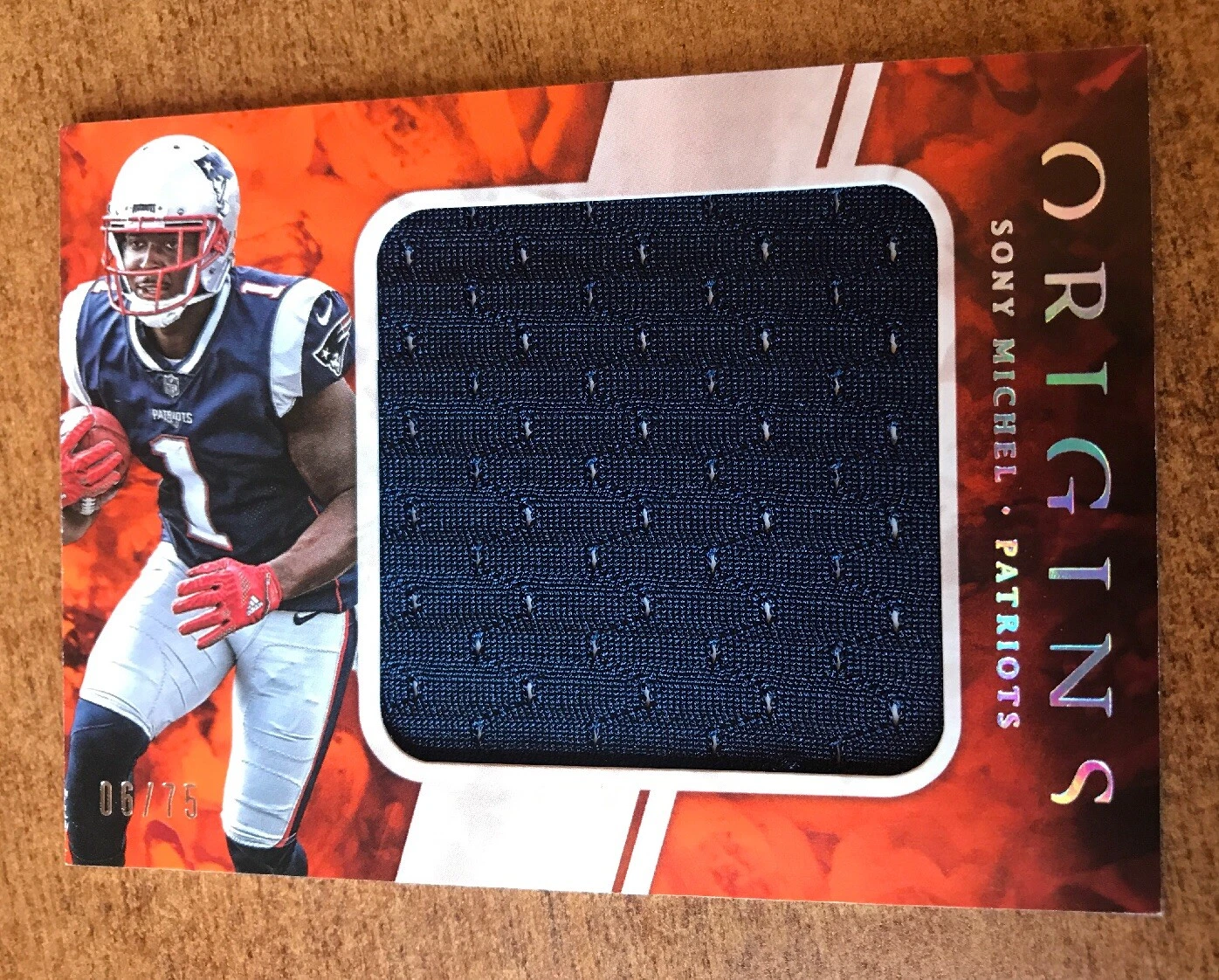 2018 Origins Sony Michel ORANGE #6/75 SP RC ROOKIE JUMBO JERSEY RELIC
