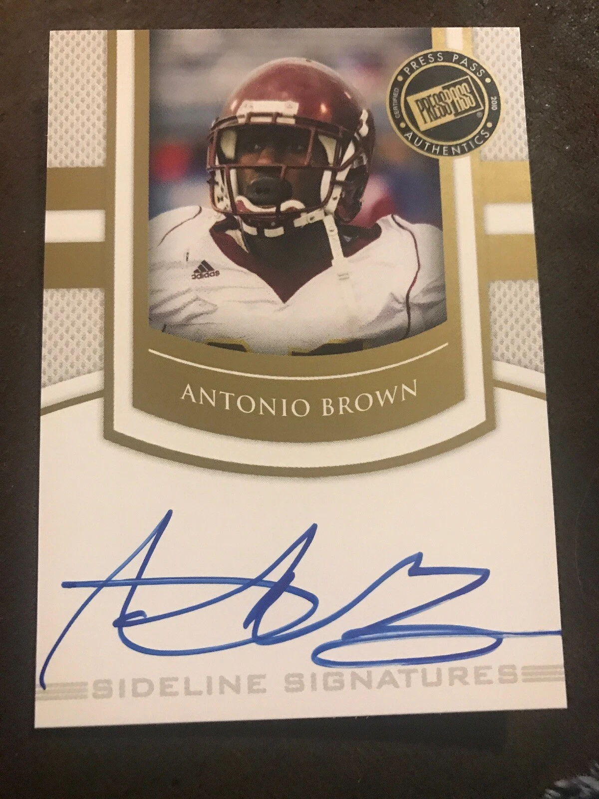 2010 Press Pass SS-AB Antonio Brown RC Auto Sideline Signatures Blue Ink (565
