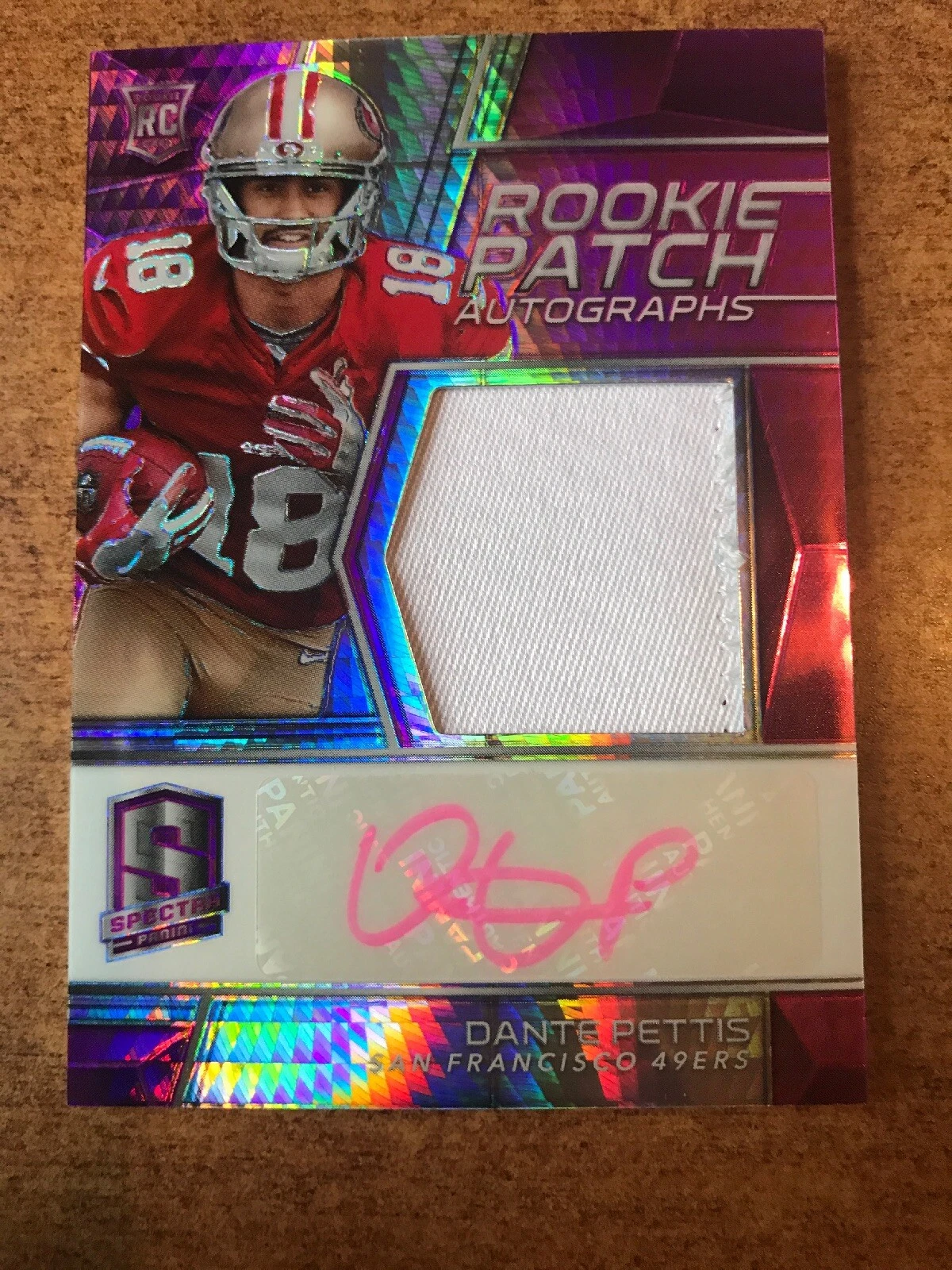 2018 SPECTRA DANTE PETTIS PINK AUTO PATCH #/25 RPA SAN FRANCISCO 49ERS
