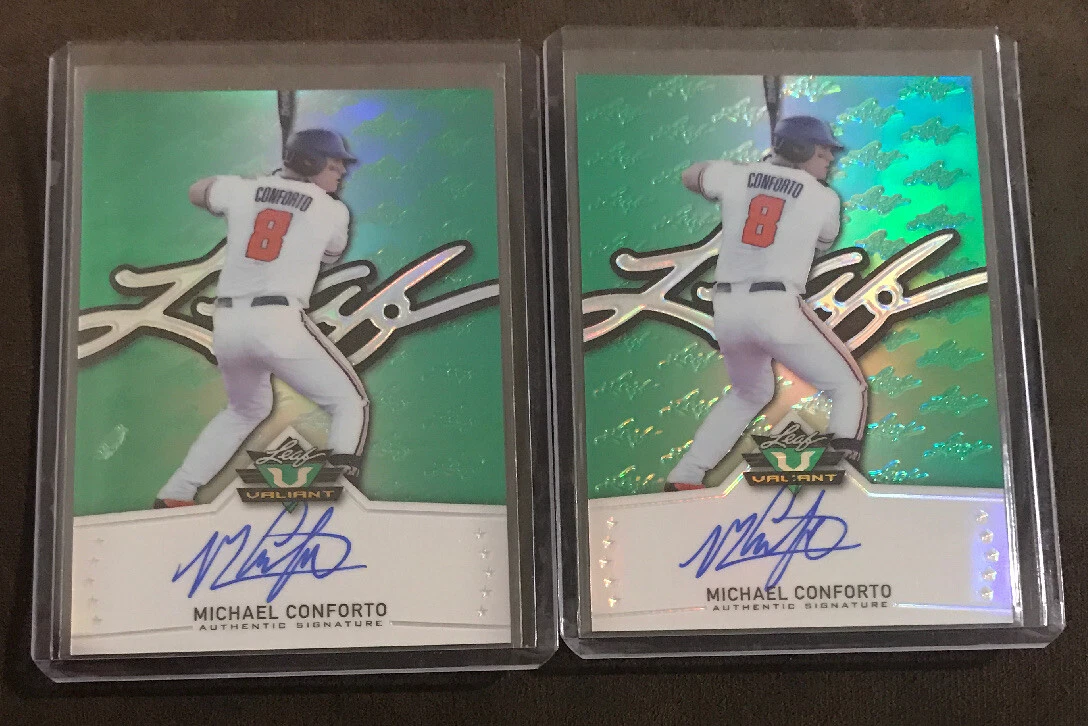 LOT OF (2) Michael Conforto 2014 Leaf Valiant Green Prismatic Refractor Auto RC
