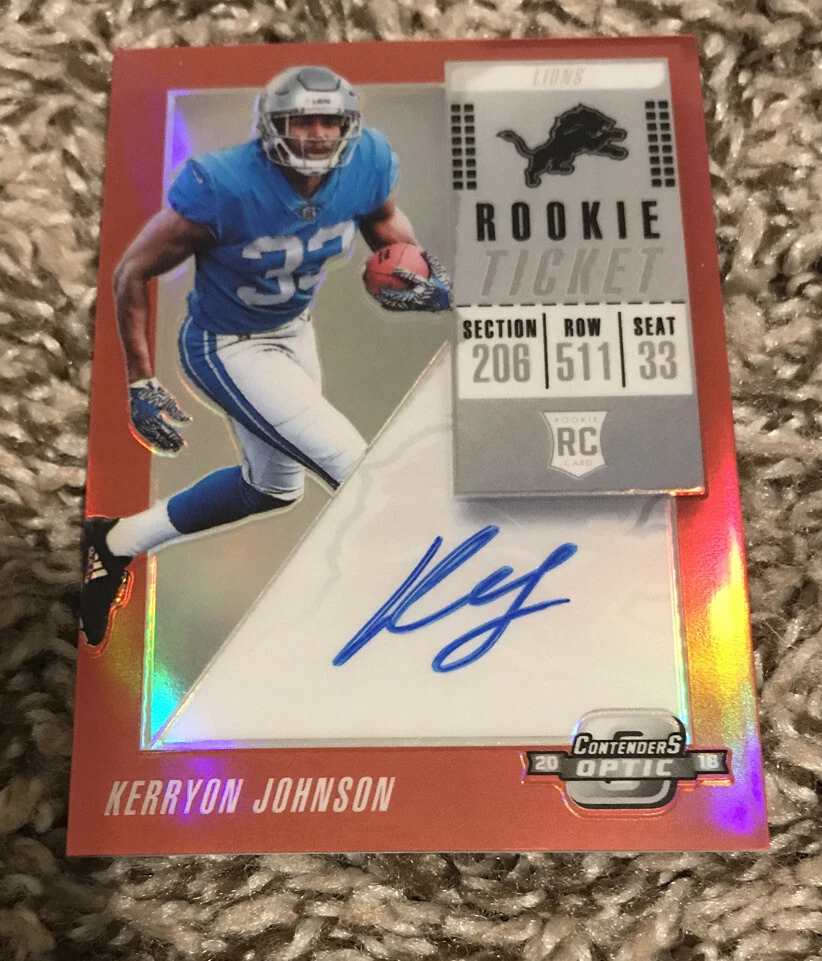 2018 Contenders Optic Kerryon Johnson RED Rookie Ticket On Card Auto #37/199
