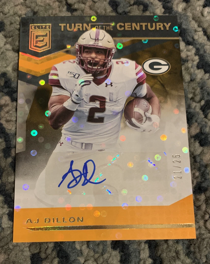 AJ Dillon 2020 Donruss Elite Turn Of The Century ORANGE SP RC AUTO /25 PACKERS
