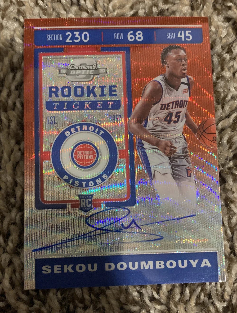 2019-20 CONTENDERS OPTIC SEKOU DOUMBOUYA ROOKIE TICKET AUTO RED WAVE TMALL SSP
