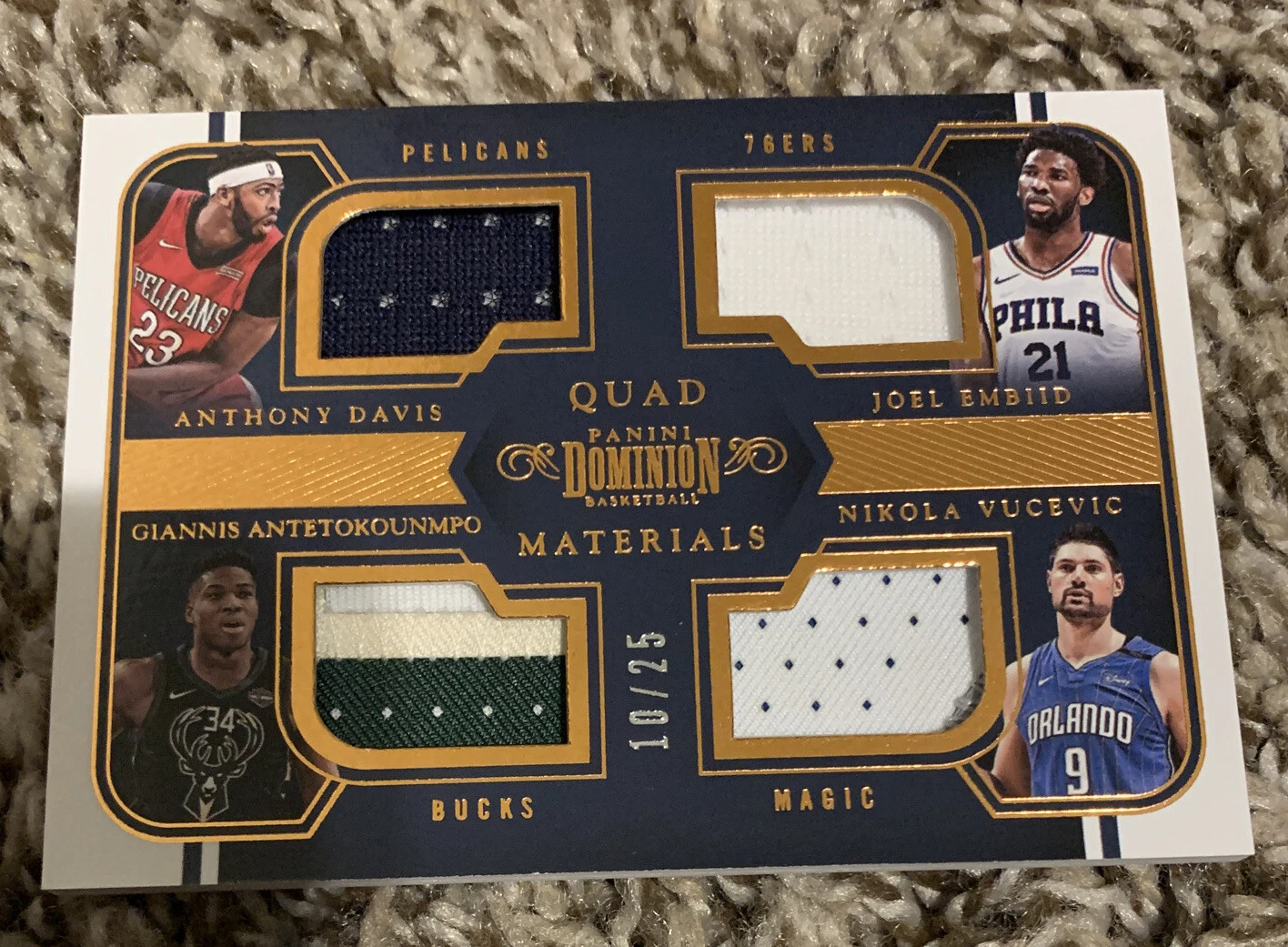 2017 Dominion ANTHONY DAVIS GIANNIS ANTETOKOUNMPO JOEL EMBIID GAME USED PATCH 25
