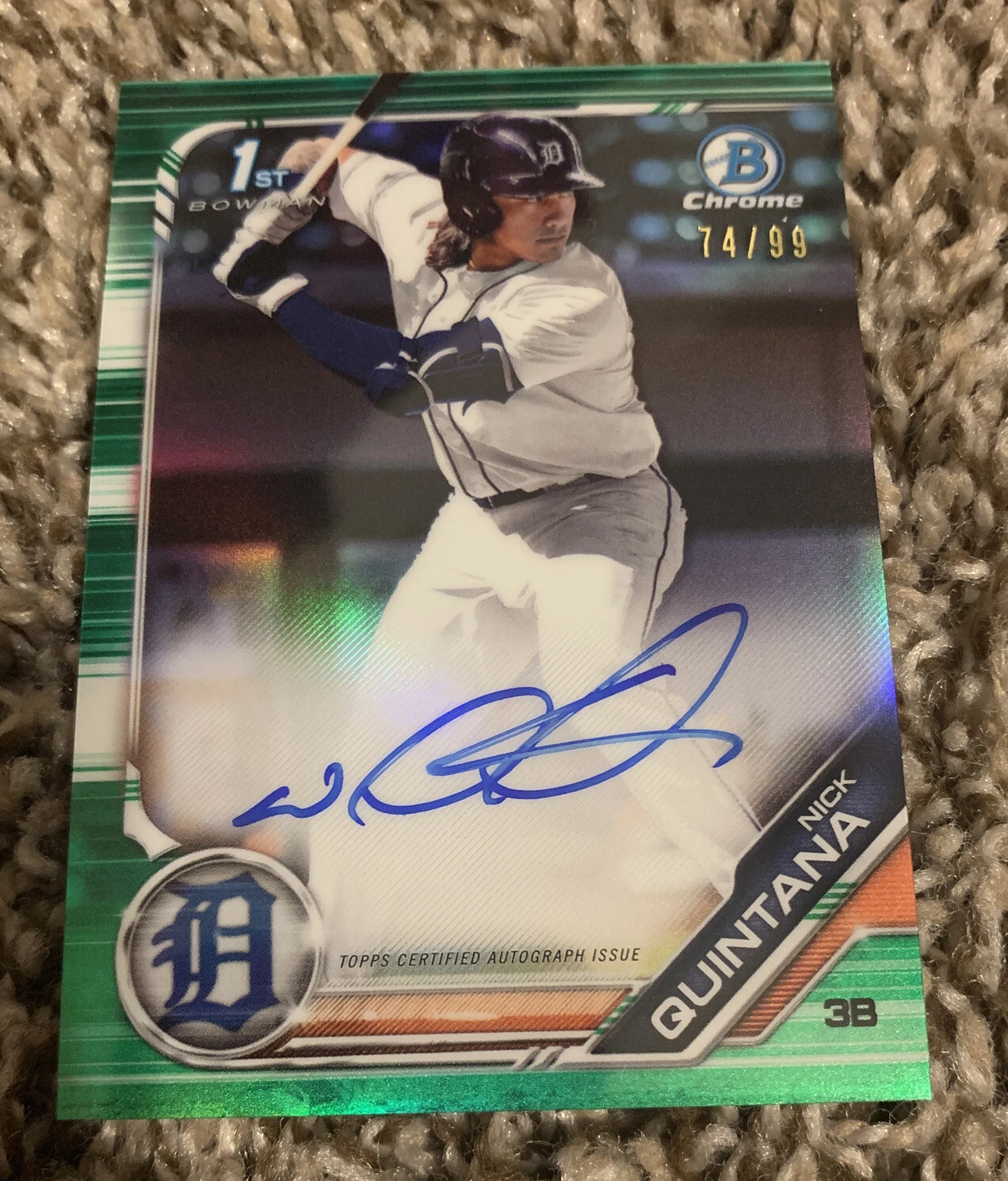 2019 BOWMAN CHROME DRAFT NICK QUINTANA GREEN REFRACTOR AUTO RC /99 DETROI TIGERS
