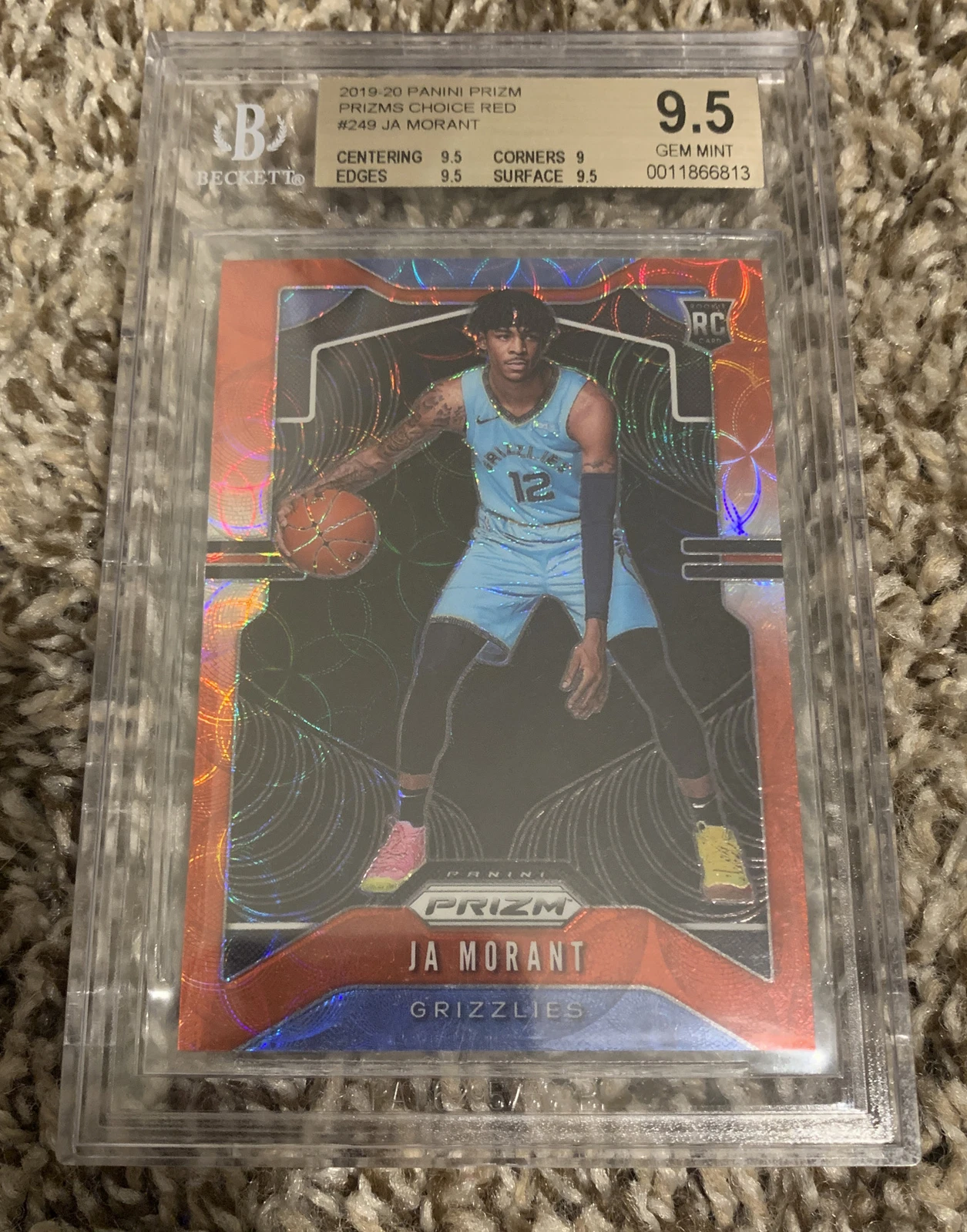 2019-20 Panini Prizm Prizms Choice Red Rookie #249 Ja Morant 36/88 BGS 9.5 HOT
