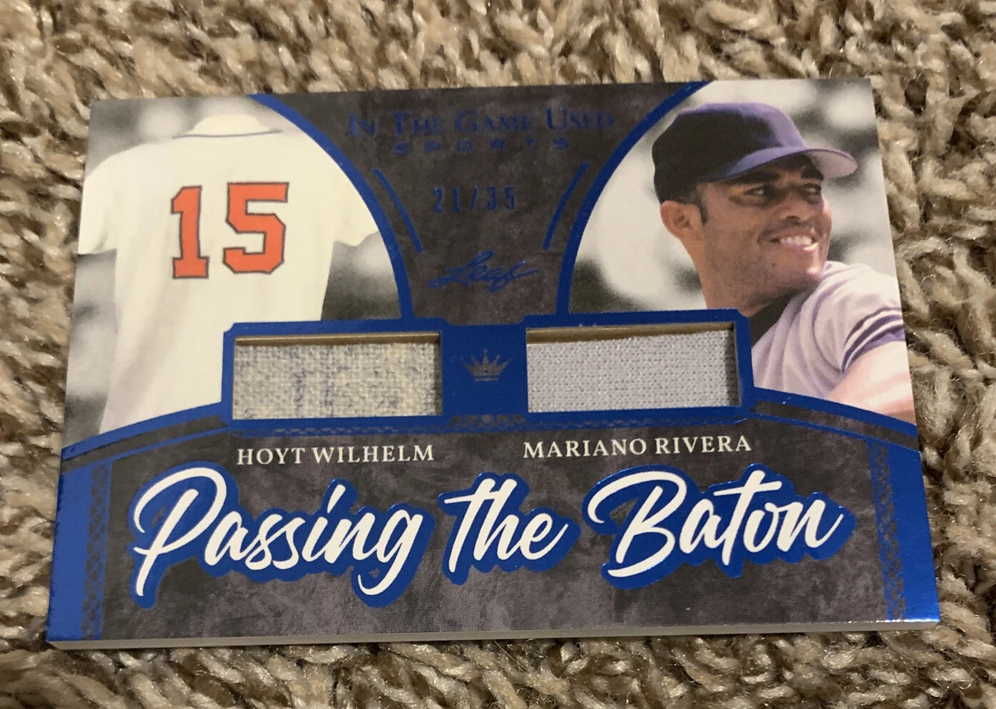 2020 Leaf In The Game Used Mariano Rivera & Hoyt Wilhelm #21/35 Passing Baton
