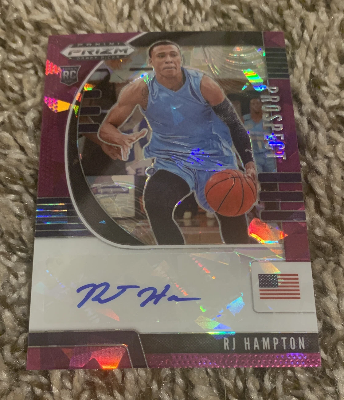 2020-21 Panini Prizm Draft Picks RJ HAMPTON Purple Cracked Ice RC Auto #89/99
