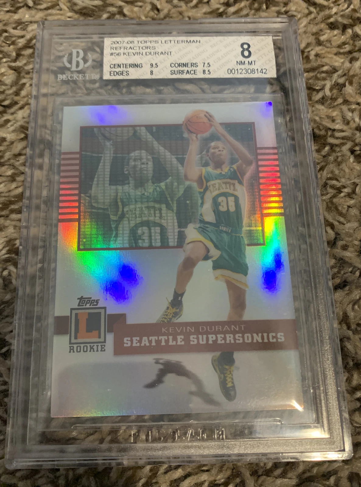 2007-08 Topps Letterman Kevin Durant #56 Rookie Refractor #/99 BGS 8
