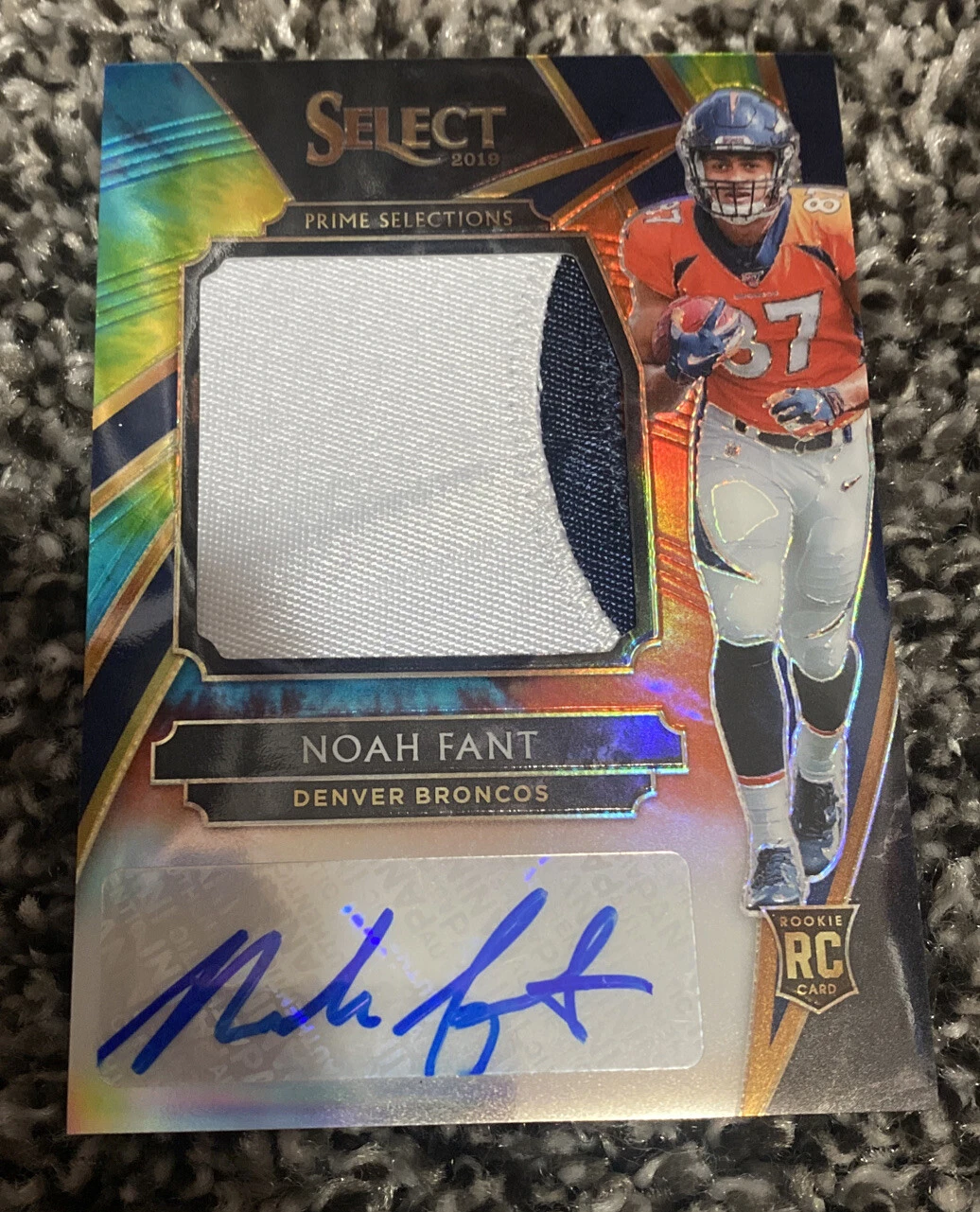 2019 Panini Select RPA Noah Fant Tie Dye Jersey Patch Auto SSP RC /15 Broncos
